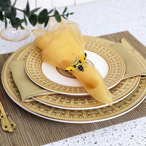 مجموعة حلقات مناديل النحل مكونة من 4 قطع، حوامل مناديل نحل العسل الصفراء، مشبك مناديل معدني ذهبي لتزيين الحفلات، طاولة الطعام، كل يوم، التجمعات العائلية (النحل اثنان) in Kuwait