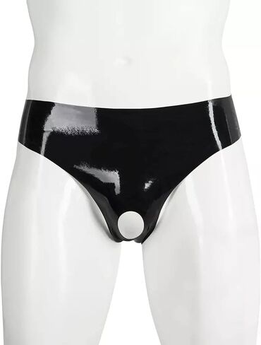 بوكسر رجالي من الجلد PVC من Panegy، سروال قصير مثير مثير مفتوح بين الرجلين وسحاب لامع غير لامع (الملصق L-5XL= US XS-2XL) in Kuwait