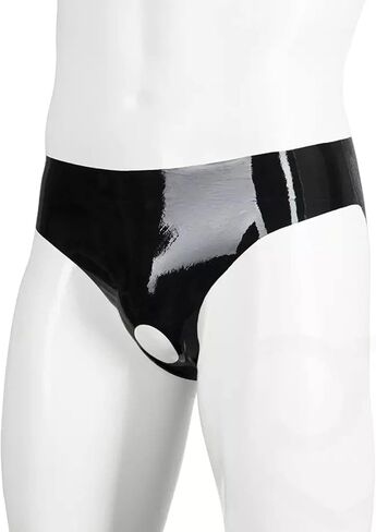 بوكسر رجالي من الجلد PVC من Panegy، سروال قصير مثير مثير مفتوح بين الرجلين وسحاب لامع غير لامع (الملصق L-5XL= US XS-2XL) in Kuwait