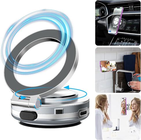 AICase Fall Car Electric Suction Cup Vacuum Magnetic Phone Holder, 360° Rotatable Compatible with MagSafe Magnet Strong Vacuum Suction Cell Phone Car Mount for iPhone & Android, Black in Saudi Arabia