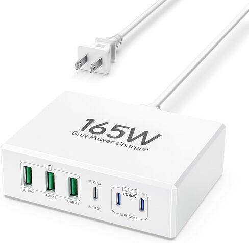شاحن USB C Mac Book Pro بقدرة 150 واط، 6 منافذ من النوع C محطة شحن PD Hub Brick USB A QC شواحن حائط محول طاقة مكتب توصيل مكعب لهاتف iPhone 16 15 ProMax/AirPods4 شاحن كمبيوتر محمول 65 وات لجهاز MacBook Air Pro in Saudi Arabia