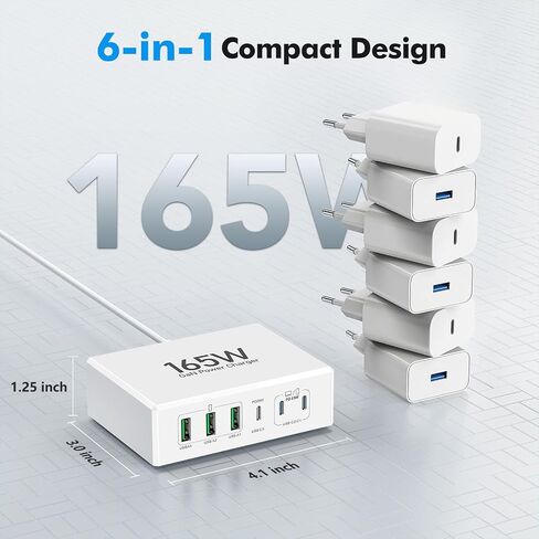 شاحن USB C Mac Book Pro بقدرة 150 واط، 6 منافذ من النوع C محطة شحن PD Hub Brick USB A QC شواحن حائط محول طاقة مكتب توصيل مكعب لهاتف iPhone 16 15 ProMax/AirPods4 شاحن كمبيوتر محمول 65 وات لجهاز MacBook Air Pro in Saudi Arabia