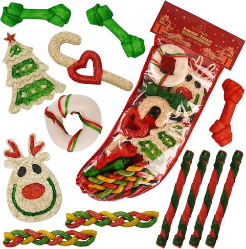 MON2SUN Christmas Dog Rawhide Treats Holiday 14Count Stocking for Small Dogs in Saudi Arabia