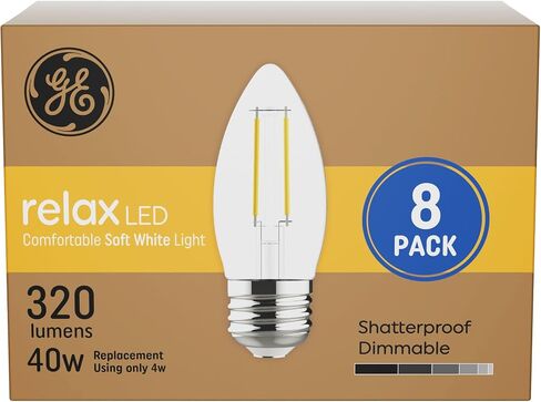 GE Relax LED Light Bulbs, 60 Watt, Soft White, Decorative Bulbs, Clear, Small Base (8 Pack) in Saudi Arabia