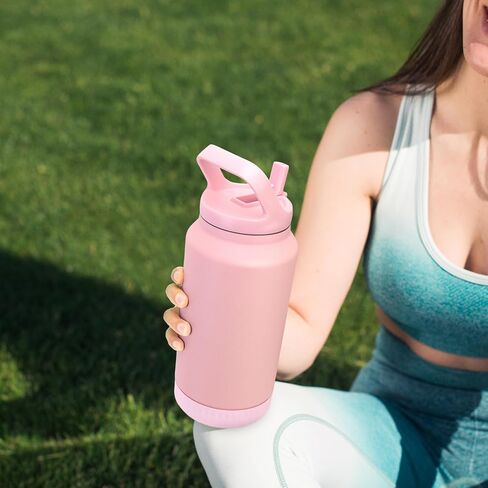 زجاجة مياه معزولة سعة 64 أونصة، كوب مفرغ من الفولاذ المقاوم للصدأ بنصف جالون مع غطاء بماصة قلاب ومقبض علوي - يحافظ على المشروبات باردة/ساخنة، فم واسع، مقاوم للتسرب، خالي من مادة BPA، قاعدة غير قابلة للانزلاق (كريمي) in Kuwait