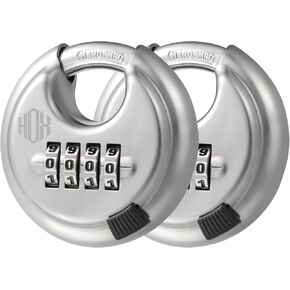 HOX Combination Lock, 4 Digit Disc Padlock with 3/8 Inch Hardened Steel Shackle, 2-3/4 Inch Wide Body, Keyless Heavy Duty Combo Lock for Hasp Latch, Sheds, Fences, Storage Locker (4 Pack)