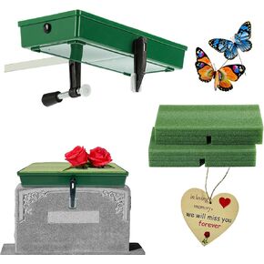 Headstone Flower Saddle - Grave Saddles for Cemetery Tombstone, 1 Gravestone Saddles with 2 Dry Foam, Reusable Funeral Monument Saddle for Veterans Graveside, Never be Blown Away (Patented Product)