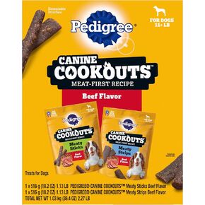 Pedigree Canine Cookout Soft Dog Treats, Chicken Flavored Meaty Sticks and Strips, (2) 18.2 oz Bags