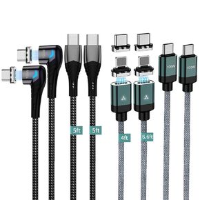 100W Magnetic Charging Cable,Magnetic Right Angle USB C Cable,480Mbps Data Transfer,5A Fast Charging,Compatible with USB C Device (4, Straight-4 in 1, 100W)