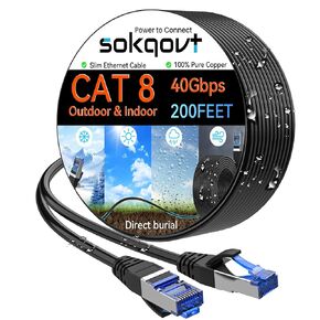 Cat 8 Ethernet Cable Slim 50ft Outdoor & Indoor, Pure Copper Cat8 Internet Cable LLDPE for Waterproof & Direct Burial, Flexible Cat8 Ethernet Cable 40G 2000MHZ, Cat 8 Network Cable White