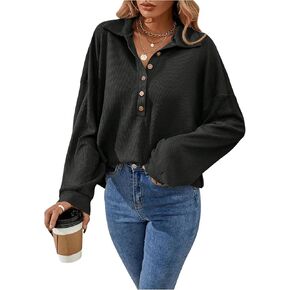 GORGLITTER Women's Notch Neck Sweatshirt Long Sleeves Pullover Tops
