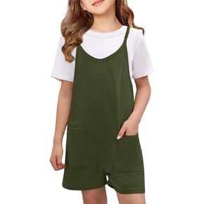 Tongmingyun Girls Summer Sleeveless Casual Romper Spaghetti Strap Shorts Jumpsuit with Pockets