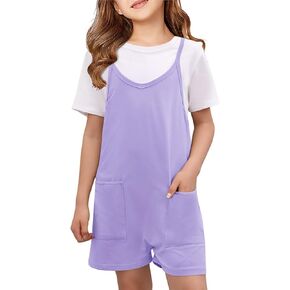 Tongmingyun Girls Summer Sleeveless Casual Romper Spaghetti Strap Shorts Jumpsuit with Pockets
