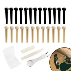 Acoustic Guitar Bridge Pins, Pack of 6 Pieces White ABS Plastic Acoustic Guitar Pegs with Abalone Dot Guitar Bone Bridge Pins String Parts Replacement Nail Musical Instrument Accessories