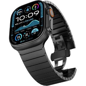 FULLIFE Titanium Band for Apple Watch Band, Lightweight Titanium Metal Strap for Apple Watch Ultra 2/Ultra 49mm, Series 10 46mm, 9/8/7 45mm, SE2/6/5/4 44mm, 3/2/1 42mm, Black with Magnetic Clasp in Kuwait