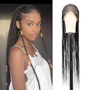 Roiifur 13X8 HD Lace Front Braided Wigs for Women Cornrow Braided Wigs Box Braid Lace Wigs with Baby Hair Middle Part Synthetic Lace Frontal Braids Wig 36 Inch Black