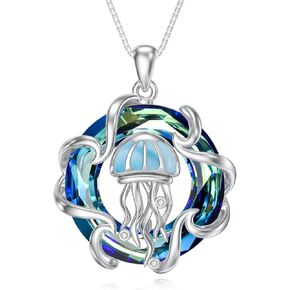 TOUPOP Christmas Gifts Sea Turtle/Whale/Dolphin/Shark/Seahorse Jewelry Pendant Necklace with Crystal/Abalone Shell/Opal S925 Sterling Silver Ocean Beach Urn Necklace for Ashes Cremation Jewelry Gifts for Women Girls Mom Daughter