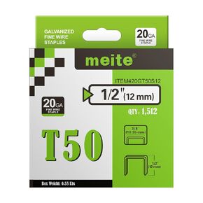 meite T50 Staples, 1/2 Inch Heavy Duty Staples for Staple Gun, T50 Staple Gun Staples, 20 Gauge 3/8 Inch Crown Galvanized Upholstery Staples (1,512 Counts)
