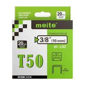 meite T50 Staples, 9/16 Inch Heavy Duty Staples for Staple Gun, Galvanized 20 Gauge 3/8 Inch Crown Staple for Upholstery, Construction, Furniture (5,000 Counts)