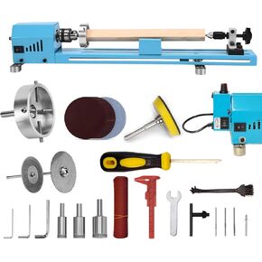 Mini Wood Lathe Machine Multi-Purpose Upgraded And Lengthened Processing Diameter 11inch Support Turning Cutting Sanding Polishing Wood, Upgraded infinite speed control