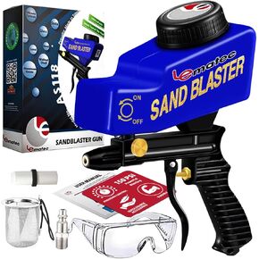 LE LEMATEC Portable Sandblaster Gun Kit, Air Compressor Sand Blaster, Paint & Rust Remover, Abrasive Media & Soda Blaster for Metal, Wood, Automotive & DIY Surface Prep, AS118-2C