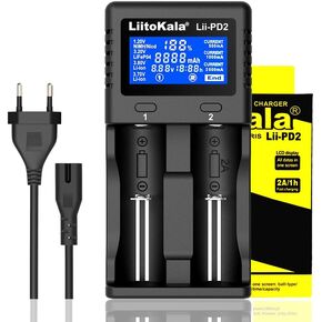 Liitokala LII-PD2 2Bay 18650 Battery Charger,with Smart Universal Smart LCD Display Fast Charge for 1.2V 3.7V 3.2V AA/AAA 26650 18650 18350 21700 14500 20700 Lithium Rechargeable Battery Charger