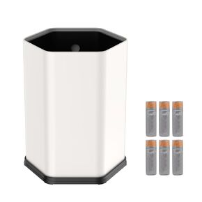 Bathroom Wastebasket Garbage Container Basket,2.6 Gallon Metal Trash Can for Bedroom Home Office Outdoor White,Round(with 90 Count Garbage Bag)