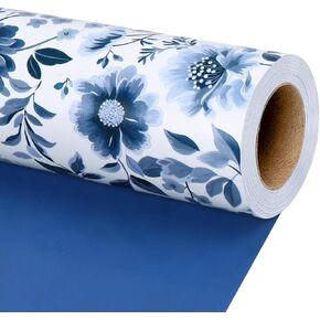 LaRibbons Reversible Floral Wrapping Paper Roll, 17Inch x 33 Feet (46.7 Sq. Ft) – Double-Sided Rose Gold Foil Design for Wedding, Mother’s Day, Bridal Shower & Birthday