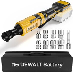 3/8 Inch Cordless Ratchet Wrench, for DEWALT 20V Max Battery, 88Ft-Lbs, 0-400RPM Variable Speed Trigger, Reinforced Head, R&F Switch, 7 Sockets, 3/8" to 1/4" Adapter, 3" Extension Bar