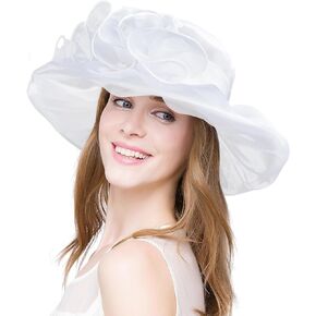 YIDINGCO Kentucky Derby Hat for Women Ladies, Organza Veil Feather Fascinator for Tea Party Church UV Protection Sun Hat