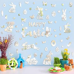 Spring Window Stickers Easter Bunny Flower Window Decals Cute Rabbits Animal Wall Decals Peel and Stick Wall Sticker Easter Wall Art Decor for Kids Room Nursery Kitchen School Door Decorations