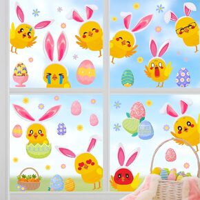 Spring Window Stickers Easter Bunny Flower Window Decals Cute Rabbits Animal Wall Decals Peel and Stick Wall Sticker Easter Wall Art Decor for Kids Room Nursery Kitchen School Door Decorations