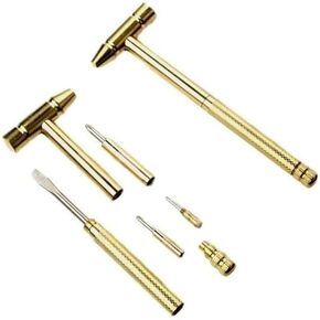 1Pc Mini Gold 6 in 1 Hammer Brass Hammer with Screwdriver Hand Tools, Multifunction Jewelers Copper for Repair Mobile Phones,Laptops,Watches,Glasses,Small in Size