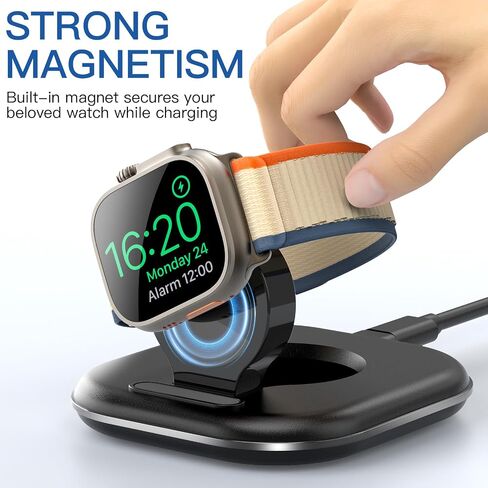 حامل شحن ساعة مطور لشاحن ساعة Apple - قاعدة شحن لاسلكية سريعة لساعة iWatch، متوافقة مع Apple Watch Series 2/3/4/5/6/7/8/9/10/Ultra 1 2، تصميم مغناطيسي لسهولة الاستخدام in Kuwait