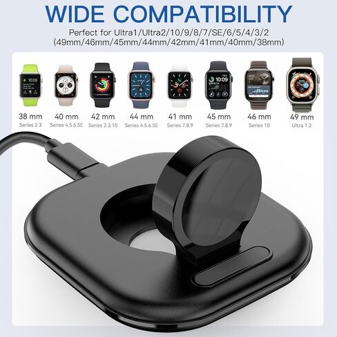 حامل شحن ساعة مطور لشاحن ساعة Apple - قاعدة شحن لاسلكية سريعة لساعة iWatch، متوافقة مع Apple Watch Series 2/3/4/5/6/7/8/9/10/Ultra 1 2، تصميم مغناطيسي لسهولة الاستخدام in Kuwait
