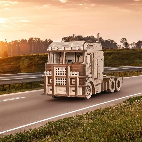 EWA Eco Wood Art Tilt نصف مقطورة لشاحنة Road King - مجموعة أدوات خشبية متقدمة - ملحق نموذج تجميع DIY مستدام للبالغين in Kuwait