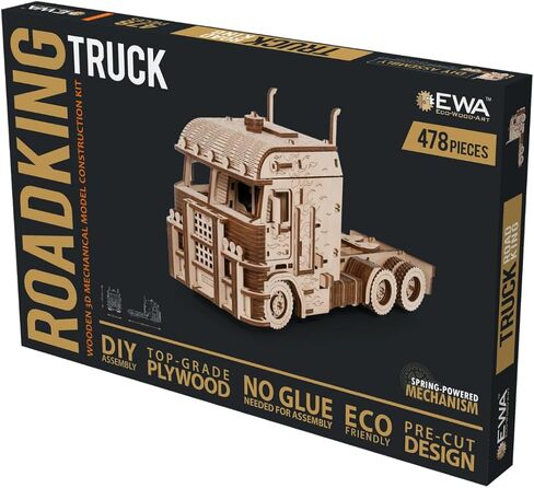 EWA Eco Wood Art Tilt نصف مقطورة لشاحنة Road King - مجموعة أدوات خشبية متقدمة - ملحق نموذج تجميع DIY مستدام للبالغين in Kuwait