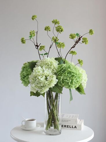 Buart 4PCS Long Stem Big Size White Flowers Artificial Silk Hydrangea Lifelike Flowers Real Touch White Artificial Flowers Wedding Shower Bride Bouquets Office Living Room Table Decorations (21 Inch) in Kuwait