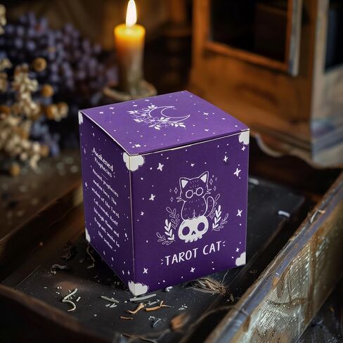 Tarot Cat Protection Crystal Candle, Handcrafted, Amethyst & Dry Flowers, Amber & Sandalwood Scent, for Birthdays, Witchcraft, Relaxation in Saudi Arabia