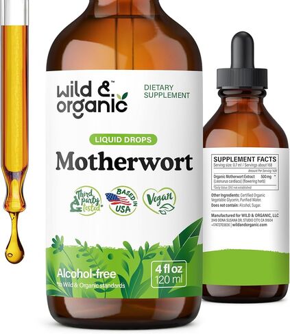Wild & Organic Motherwort Tincture - Mood Support Supplement w/Motherwort - Alcohol-Free Motherwort Extract Drops - Herbal Formula w/Motherwort Herb - Vegan Women Supplements - 2 fl oz in Kuwait