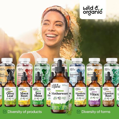 Wild & Organic Motherwort Tincture - Mood Support Supplement w/Motherwort - Alcohol-Free Motherwort Extract Drops - Herbal Formula w/Motherwort Herb - Vegan Women Supplements - 2 fl oz in Kuwait