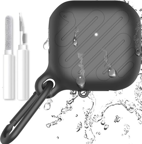 غطاء حماية مقاوم للماء متوافق مع Airpods الجيل الرابع، مع حلقة تسلق، شحن لاسلكي، مقاوم للصدمات، سهل التنظيف (أحمر) in Saudi Arabia