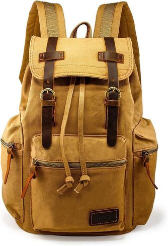 GEARONIC 21L Vintage Canvas Backpack Leather Rucksack Knapsack 15inch Laptop Tote Satchel College Shoulder Hiking Bag in Saudi Arabia