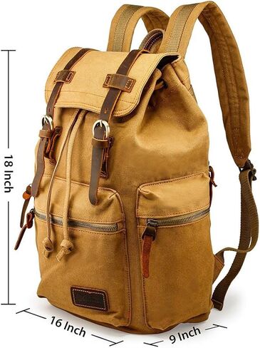 GEARONIC 21L Vintage Canvas Backpack Leather Rucksack Knapsack 15inch Laptop Tote Satchel College Shoulder Hiking Bag in Saudi Arabia