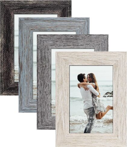 مجموعة إطارات صور مقاس 4x6 مكونة من 4، إطارات صور ريفية مقاس 4 × 6 لصور مقاس 4 × 6 بوصة لملصقات الحائط وسطح الطاولة، 4 ألوان in Saudi Arabia