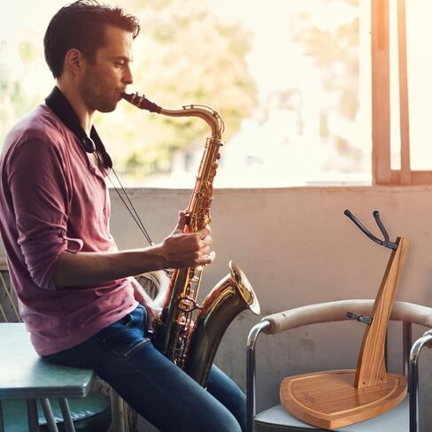 حامل الساكسفون، حامل الساكسفون لألتو ساكس وتينور ساكس، حامل ألتو ساكس من خشب الماهوجني الصلب مع نير سيليكون ناعم، حامل ساكسفون تينور خشبي مصنوع يدويًا لعرض الاستوديو المنزلي in Kuwait