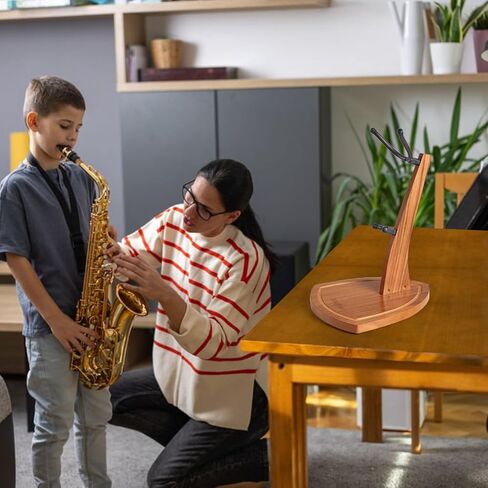 حامل الساكسفون، حامل الساكسفون لألتو ساكس وتينور ساكس، حامل ألتو ساكس من خشب الماهوجني الصلب مع نير سيليكون ناعم، حامل ساكسفون تينور خشبي مصنوع يدويًا لعرض الاستوديو المنزلي in Kuwait