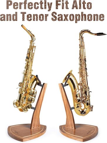 حامل الساكسفون، حامل الساكسفون لألتو ساكس وتينور ساكس، حامل ألتو ساكس من خشب الماهوجني الصلب مع نير سيليكون ناعم، حامل ساكسفون تينور خشبي مصنوع يدويًا لعرض الاستوديو المنزلي in Kuwait