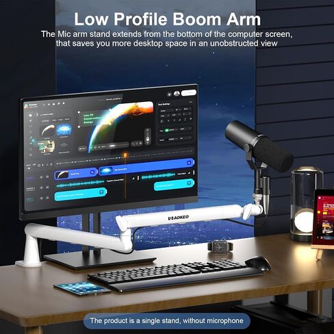 Microphone Arm,Aokeo AK-55 Desk Low Profile Adjustable Mic Boom Arm Stand,Suitable For Blue Yeti,Snowball iCE, HyperX QuadCast,SoloCast,Elgato Wave,Etc in Kuwait