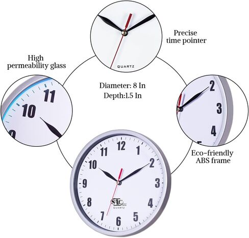 Silent Wall Clocks Battery Operated Wall Clock for Kids White Non-Ticking Easy to Read Wall Clock for Bathroom Kitchen Living Room Bedroom in 8 Inches in Kuwait